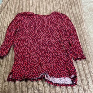 Lands' End Red and Black Heart Pattern Long Sleeve Top